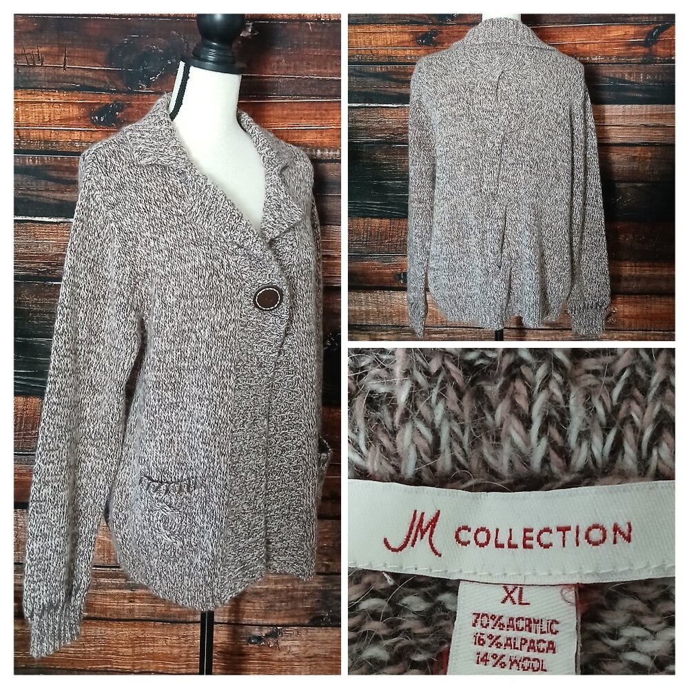 JM Collection Cardigan Sweater XL Alpaca Wool Blend Snap Front